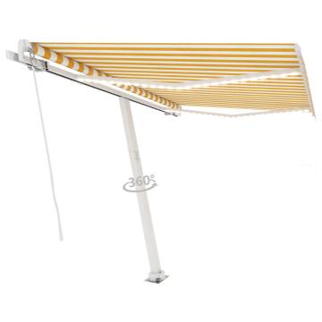 Manual Retractable Awning with LED - 350x250 cm Yellow & White