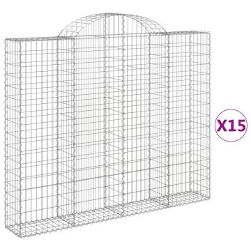 Arched Gabion Baskets - 15 pcs Galvanised Iron - 200x30x160/180 cm