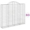 Arched Gabion Baskets - 15 pcs Galvanised Iron - 200x30x160/180 cm