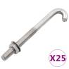 Anchored J-Bolt w/Nut and Washer M8x120 mm - 25 Sets