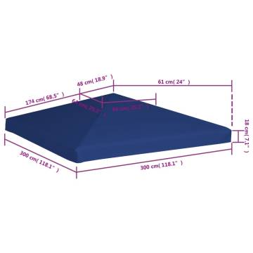 Gazebo Top Cover 3x3m - Water Resistant Blue Canopy