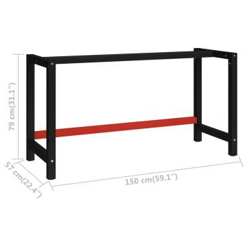 Durable Metal Work Bench Frame - 150x57x79 cm Black & Red