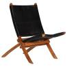 Folding Relaxing Chair - Black Real Leather | Hipomarket