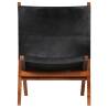 Folding Relaxing Chair - Black Real Leather | Hipomarket