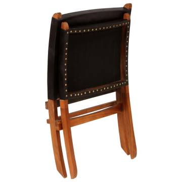 Folding Relaxing Chair - Black Real Leather | Hipomarket