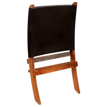 Folding Relaxing Chair - Black Real Leather | Hipomarket