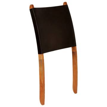 Folding Relaxing Chair - Black Real Leather | Hipomarket