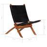 Folding Relaxing Chair - Black Real Leather | Hipomarket