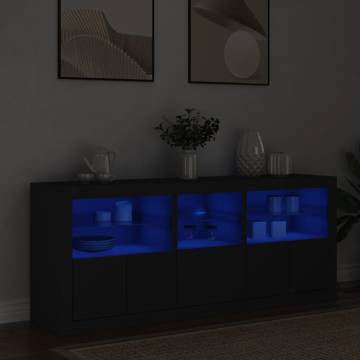 Modern Black Sideboard with LED Lights - 162x37x67 cm