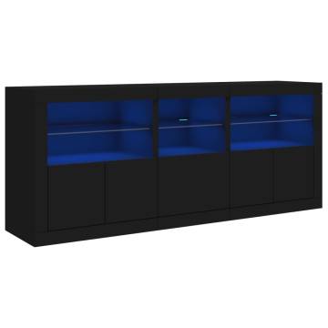 Modern Black Sideboard with LED Lights - 162x37x67 cm