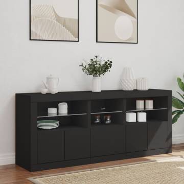 Modern Black Sideboard with LED Lights - 162x37x67 cm