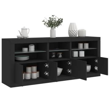 Modern Black Sideboard with LED Lights - 162x37x67 cm