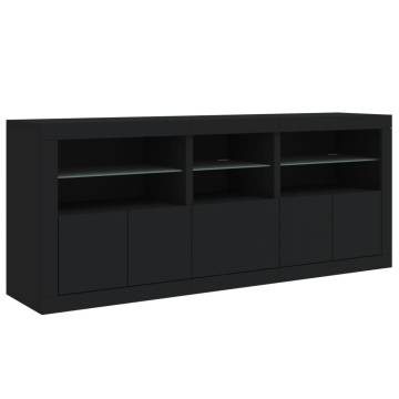 Modern Black Sideboard with LED Lights - 162x37x67 cm