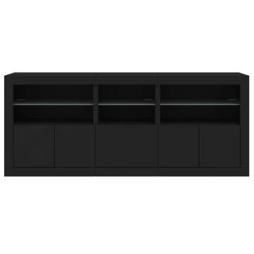 Modern Black Sideboard with LED Lights - 162x37x67 cm