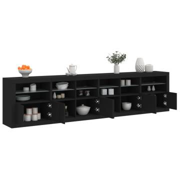 Modern Black Sideboard with LED Lights - 283x37x67 cm