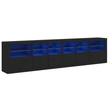 Modern Black Sideboard with LED Lights - 283x37x67 cm