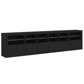 Modern Black Sideboard with LED Lights - 283x37x67 cm