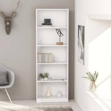 5-Tier White Book Cabinet - Stylish & Modern Design