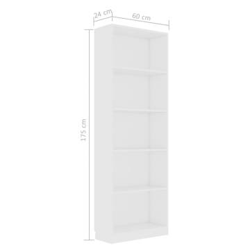 5-Tier White Book Cabinet - Stylish & Modern Design