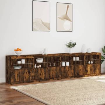 Modern Sideboard with LED Lights - Smoked Oak 283x37x67 cm