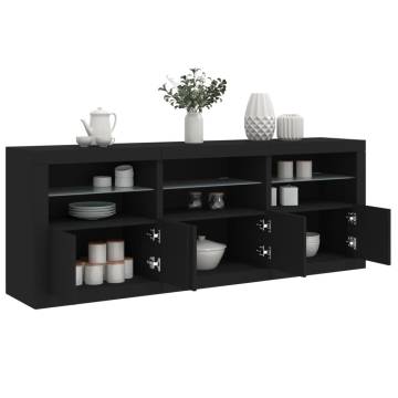 Modern Black Sideboard with LED Lights - 181.5x37x67 cm