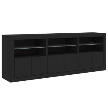 Modern Black Sideboard with LED Lights - 181.5x37x67 cm