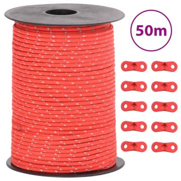 Durable Tent Guy Rope with Reflective Strips - 50m, 3mm