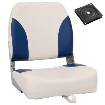 2 Piece Foldable Boat Seat Set with Blue-White Pillow