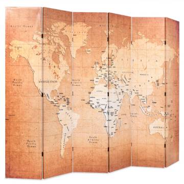 Folding Room Divider 228x170 cm - World Map Yellow