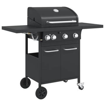 Gas BBQ Grill with 4 Burners - Black Powder-coated Steel