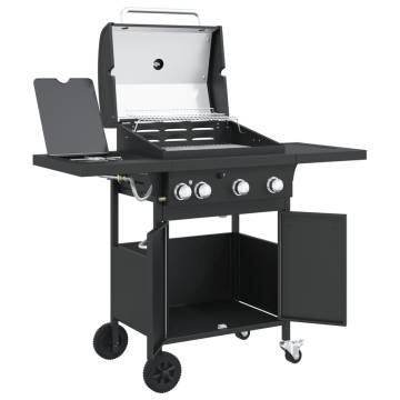 Gas BBQ Grill with 4 Burners - Black Powder-coated Steel