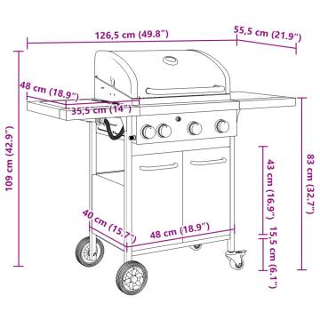 Gas BBQ Grill with 4 Burners - Black Powder-coated Steel