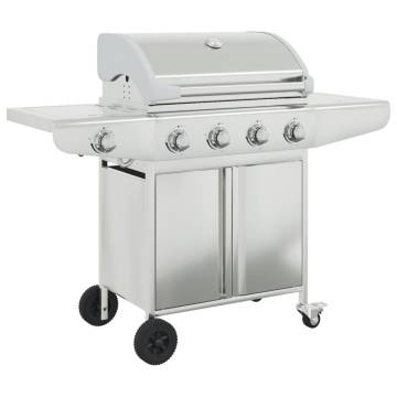 Gas BBQ Grill with 5 Burners - Stainless Steel | HipoMarket