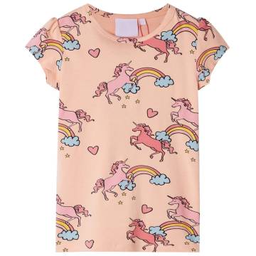 Kids' Short Sleeve Pyjamas - Light Orange Unicorns & Rainbows