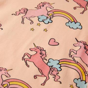 Kids' Short Sleeve Pyjamas - Light Orange Unicorns & Rainbows