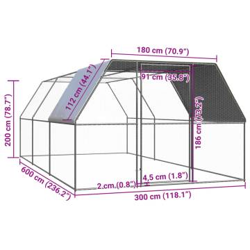 Galvanised Steel Outdoor Chicken Cage 3x6x2m | HipoMarket