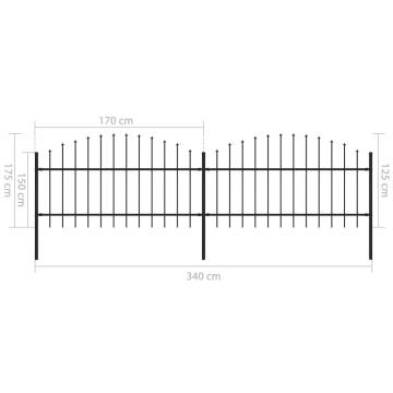 Garden Fence with Spear Top Steel - 3.4m Black | HipoMarket