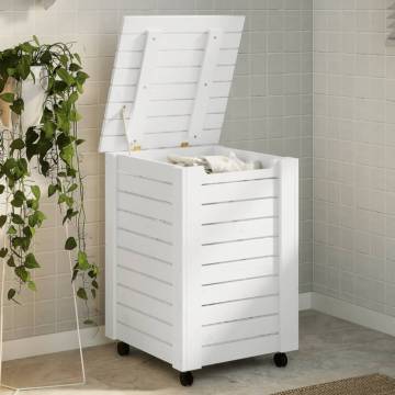 Laundry Basket with Wheels RANA White - Solid Pine Storage