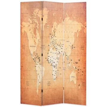 Folding Room Divider 120x170 cm World Map Yellow - Hipomarket