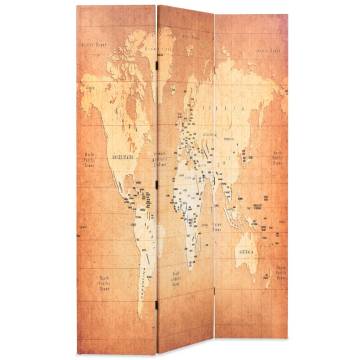 Folding Room Divider 120x170 cm World Map Yellow - Hipomarket