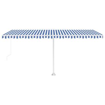 Manual Retractable Awning with LED - 500x300 cm Blue & White