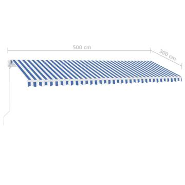 Manual Retractable Awning with LED - 500x300 cm Blue & White