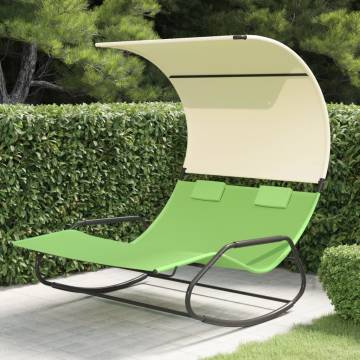 Rocking Double Sun Lounger with Canopy - Green & Cream