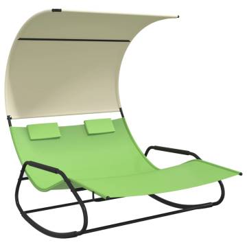 Rocking Double Sun Lounger with Canopy - Green & Cream