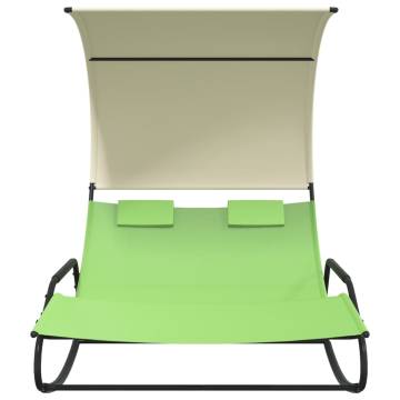 Rocking Double Sun Lounger with Canopy - Green & Cream