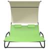 Rocking Double Sun Lounger with Canopy - Green & Cream