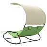 Rocking Double Sun Lounger with Canopy - Green & Cream