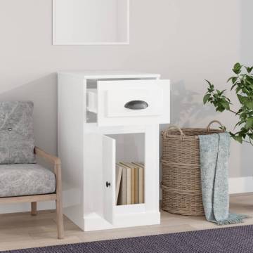 High Gloss White Side Cabinet with Drawer - 40x50x75 cm