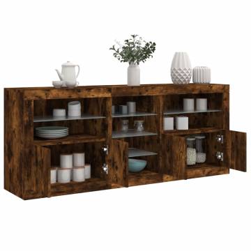 Modern Smoked Oak Sideboard with LED Lights - 181.5x37x67 cm