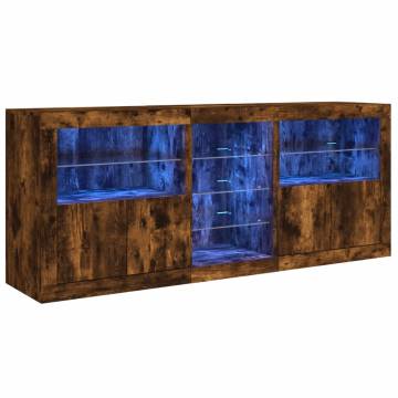 Modern Smoked Oak Sideboard with LED Lights - 181.5x37x67 cm